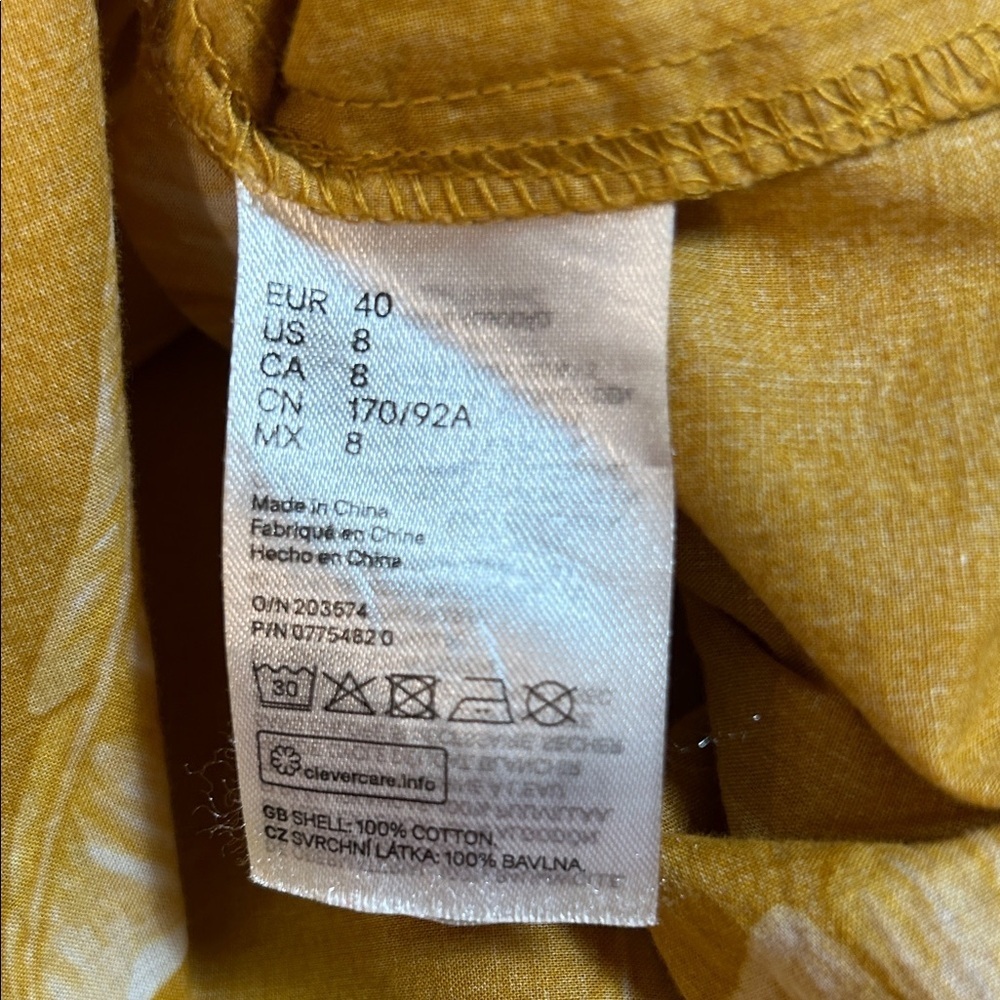 H&M Women’s Yellow Leaf Print Midi Ruffle Hem Flounced Dress Size 8 - Picture 5 of 6